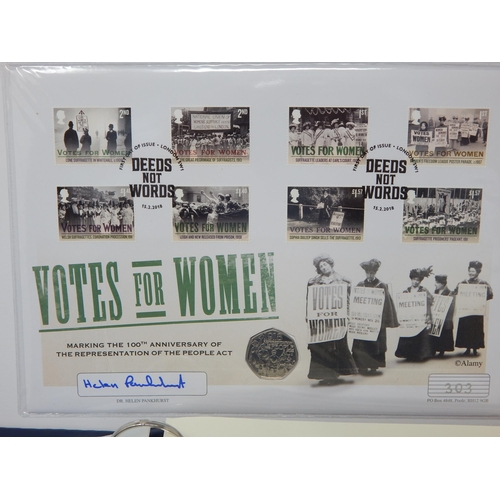 8 - Votes for Women limited edition of 500 Commemorative Coin Cover signed by Dr Helen Pankhurst; Sir Is... 