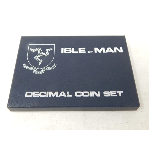 63 - Isle of Man Decimal coin set 1976 struck in Sterling Silver; Isle of Man Silver Proof Crown 1979; Is... 