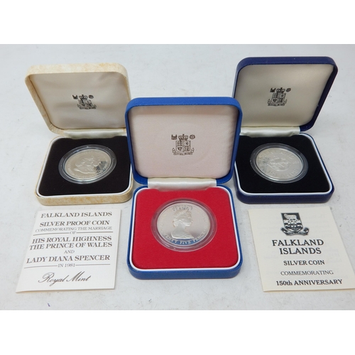 67 - Falklands Islands Charles and Diana Proof Silver Crown 1981; Falkland Islands Silver Proof Crown 198... 