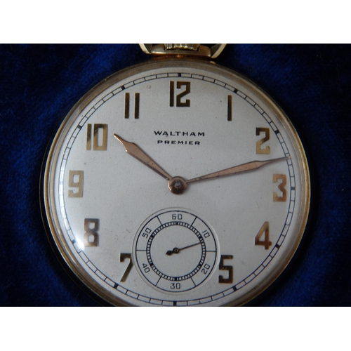 18 - Waltham Premier Pocket watch 17 Jewel with original box c.1937