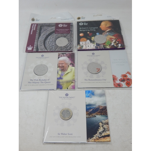 66 - The 95th Birthday of Her Majesty The Queen 2021 UK £5 Brilliant Uncirculated coin; The Remembrance D... 