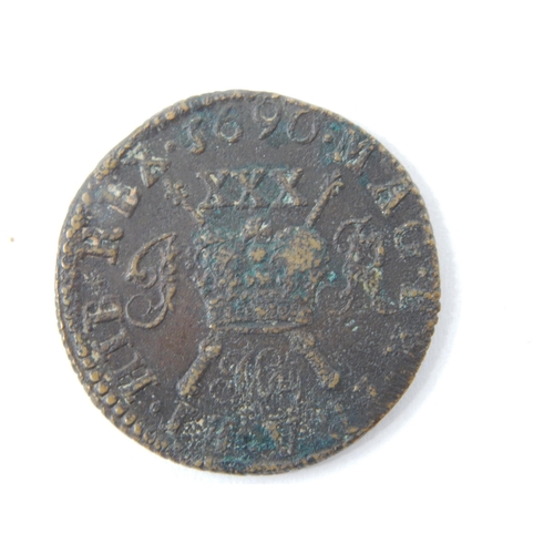 77 - Ireland James II Gunmoney Halfcrown 1690 small flan Fine to Very Fine