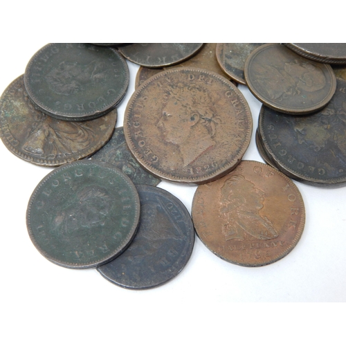 78 - George IV Copper Pennies 1825, 1826; George III Evasion Halfpenny 1773; George III Copper Halfpennie... 