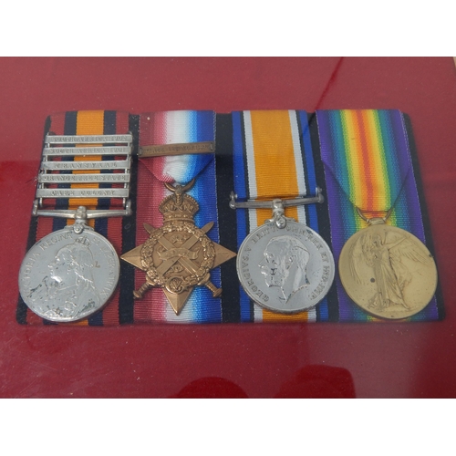 81 - Set of 4 x WWI Medals awarded to Sgt F G Wicks RFA housed in frame