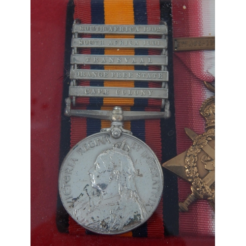 81 - Set of 4 x WWI Medals awarded to Sgt F G Wicks RFA housed in frame