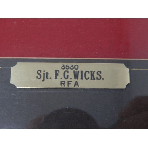 81 - Set of 4 x WWI Medals awarded to Sgt F G Wicks RFA housed in frame