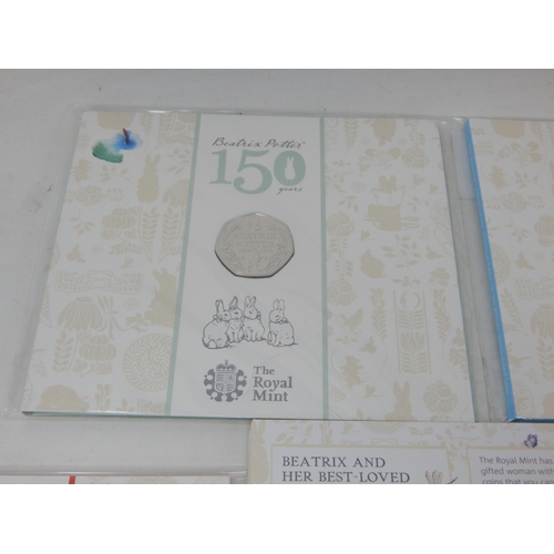 31 - Celebrating the Wonderful World of Miss Potter set of five 5op coins in folder; 150th Anniversary of... 