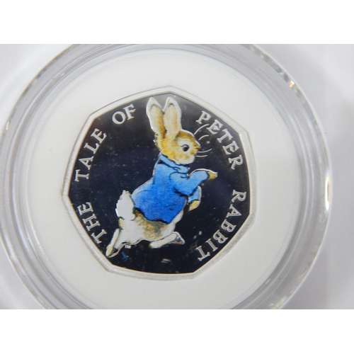 57 - Peter Rabbit 2017 50p Silver Proof coin; Mr Jeremy Fisher 2017 50p Silver Proof coin; 150th Annivers... 