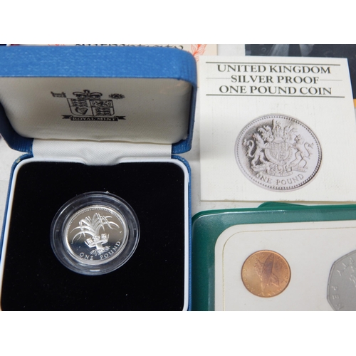 68 - 1983, 1990 United Kingdom One Pound Silver Proof coins; Isle of Man Sir Winston Churchill Proof Crow... 