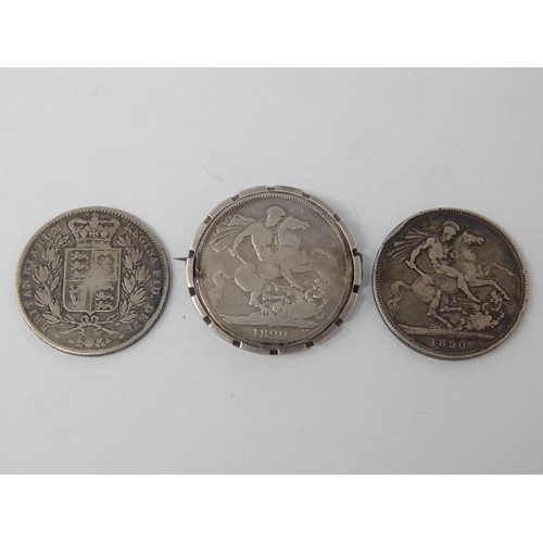 92 - George IV Silver Crown 1822 in ornate vintage Silver mount; Victoria Young Head Silver Crown 1847; V... 