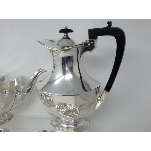 214 - Art Deco matched silver four piece tea set, Sheffield 1933, by Frank Cobb & Birmingham 1936 by Selfr... 