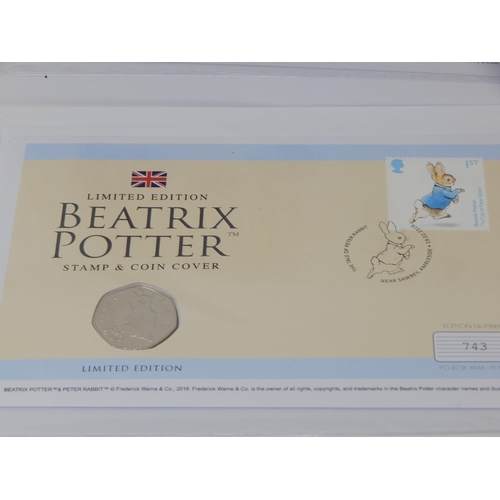 74 - Beatrix Potter 50p Commemorative on UK Limited Edition Stamp and Coin cover; Classic Pooh Tigger 50p... 