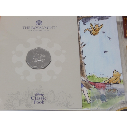 74 - Beatrix Potter 50p Commemorative on UK Limited Edition Stamp and Coin cover; Classic Pooh Tigger 50p... 