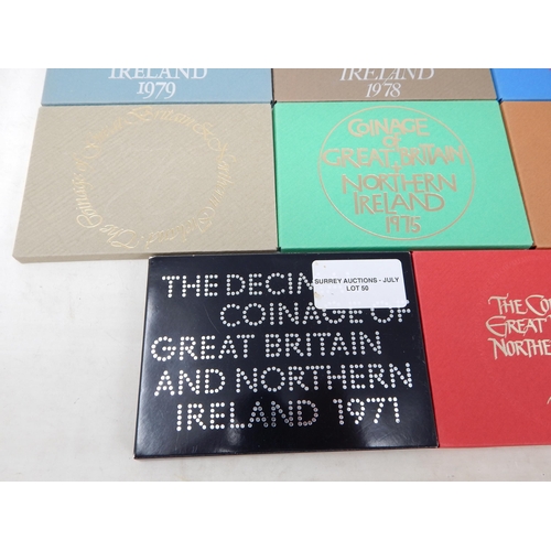 50 - UK Proof Sets 1971 to 1982 minus 1972 (11 sets) all housed in Royal Mint packs of issue, brilliant, ... 