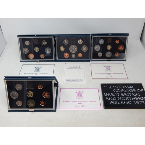 65 - UK Proof Sets 1971, 1983, 1984, 1985, 1993 including £5 coin; all brilliant, about as struck and hou... 