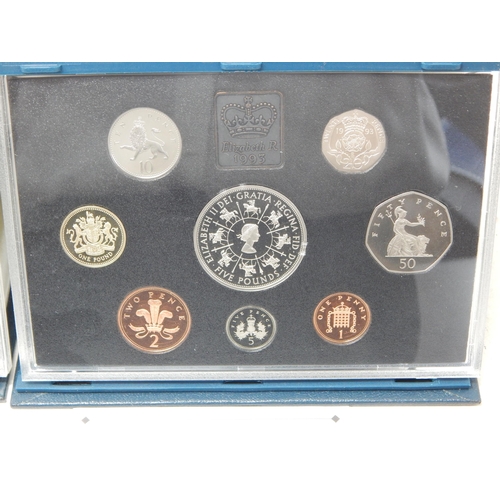 89 - UK Proof Sets 1993, 1994, 1995, 1996, 1997, 1998 all brilliant, about as struck, and housed in Royal... 