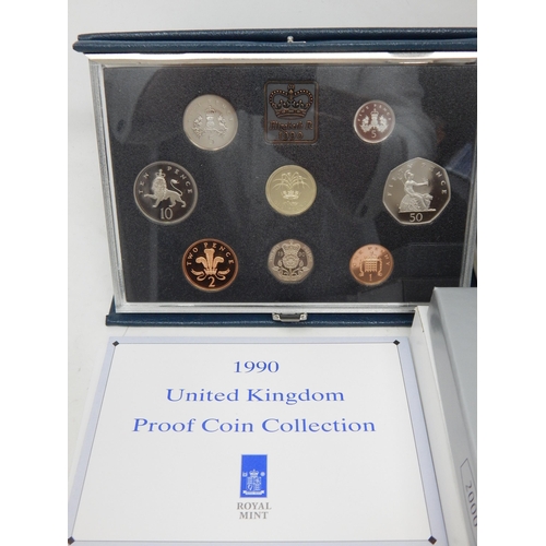 91 - UK Proof Sets 1984, 1988, 1990, 2000;  UK Queens Beast Unicorn of Scotland £5 2017; the sets in Roya... 