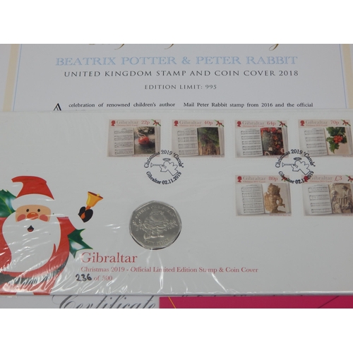 28 - Limited Edition Beatrix Potter Stamp & Coin Cover comprising 4 x different Beatrix Potter coins; Sir... 