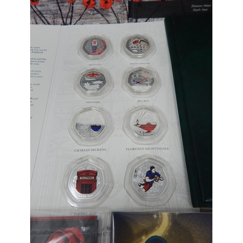 58 - Best of British Limited Edition .999 Silver Plated colour coins x 8 in folder; Set of Historic Stamp... 