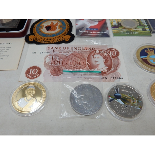 75 - Dame Vera Lynn Commemorative £2 coin; St Helena Proof Silver 25p 1973; Isle of Man D-Day Crown coin ... 