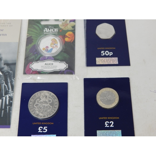 76 - Guernsey Five Pounds 1999, 2017; Unicorn of Scotland 2017 Queens Beast £5 coin on Change Checker car... 