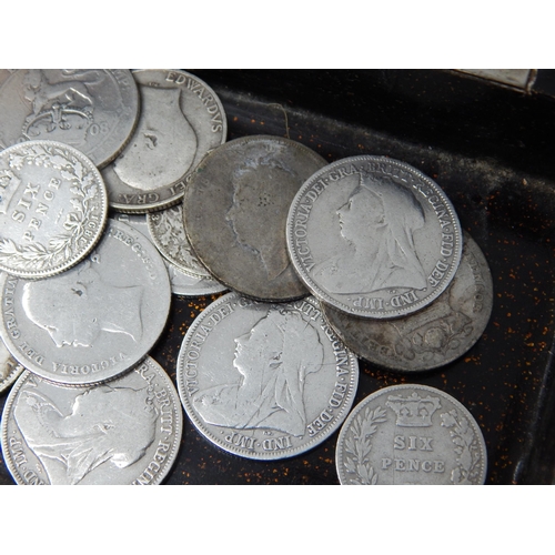 114 - Vintage box containing a selection of early Silver Shillings: 1826(2), 1871, 1877, 1884, 1893, 1896,... 