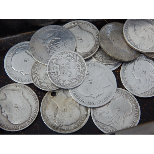 114 - Vintage box containing a selection of early Silver Shillings: 1826(2), 1871, 1877, 1884, 1893, 1896,... 