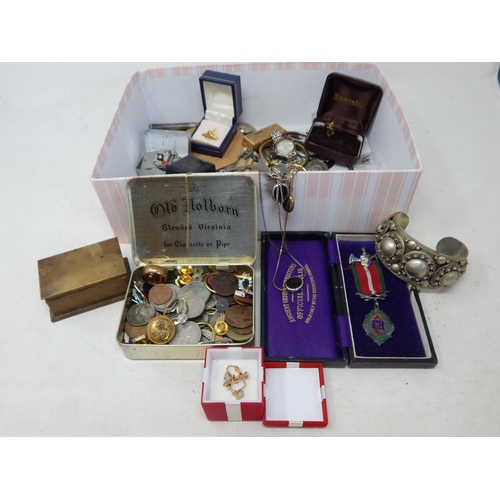 Large collection of Costume Jewellery; Hallmarked Silver Pencil Holder; a self winding Camera machine, a tin of coins, etc (lot)