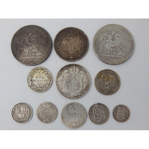 124 - Early Silver coinage:  Crowns George III 1819, 1820, Halfcrowns Victoria 1893, Edward VII 1906; Shil... 