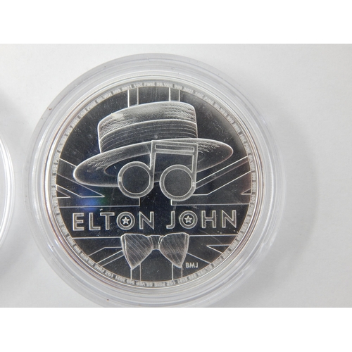 127 - Music Legends Elton John and David Bowie Silver 1 Ounce Commemorative coins, both brilliant, about a... 