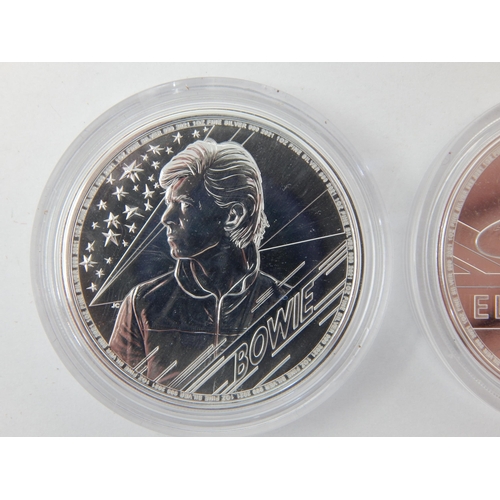 127 - Music Legends Elton John and David Bowie Silver 1 Ounce Commemorative coins, both brilliant, about a... 