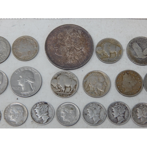 137 - USA Collection including a Morgan Silver Dollar 1921; Quarter Dollars x 2 Flying Eagle, 1945, 1965(2... 