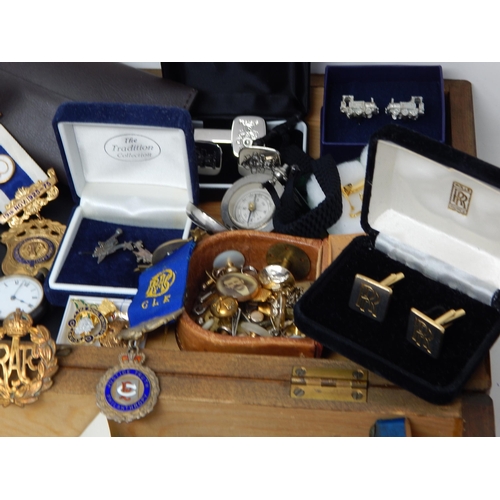 104 - A large box containing a selection of Aircraft cufflinks; Military buttons; large selection of Lodge... 