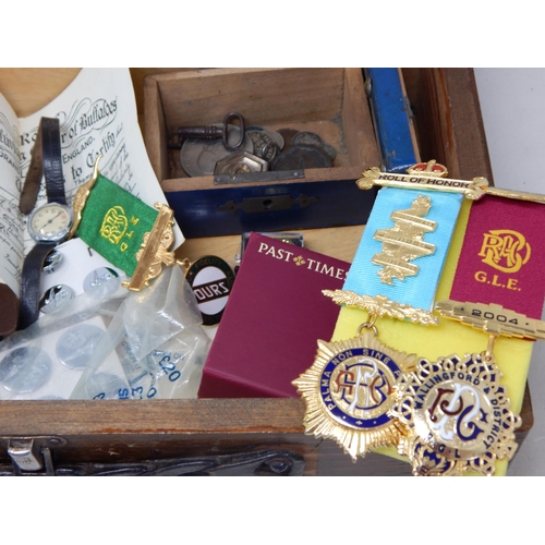 104 - A large box containing a selection of Aircraft cufflinks; Military buttons; large selection of Lodge... 