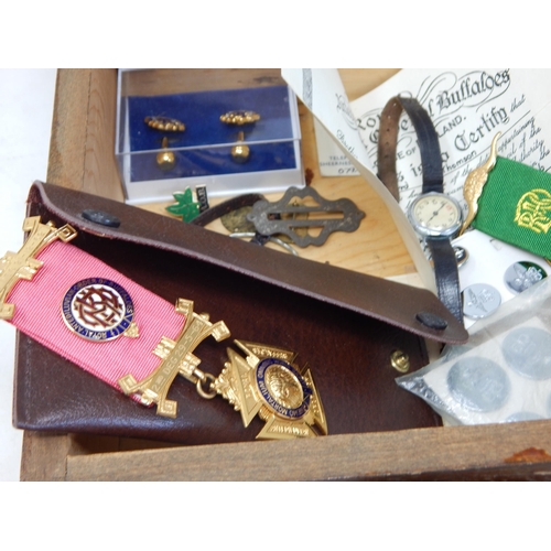 104 - A large box containing a selection of Aircraft cufflinks; Military buttons; large selection of Lodge... 