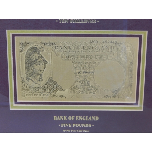 146 - Royal Mint Bank of England Ten Shillings and Five Pounds 99.9% Pure Gold Banknotes limited edition n... 