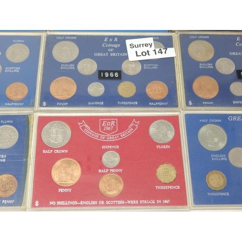 147 - Collection of UK Year Sets 1954, 1959, 1961, 1964, 1966 and 1967; Shillings 1947 to 1950 incomplete,... 