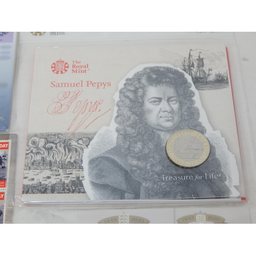 158 - Isle of Man Father Christmas £2 coin 2019; Samuel Pepys £2 coin 2019 in Royal Mint blister pack; 50t... 