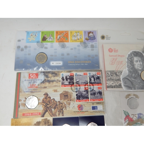 158 - Isle of Man Father Christmas £2 coin 2019; Samuel Pepys £2 coin 2019 in Royal Mint blister pack; 50t... 