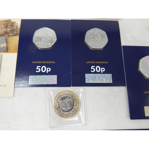 158 - Isle of Man Father Christmas £2 coin 2019; Samuel Pepys £2 coin 2019 in Royal Mint blister pack; 50t... 