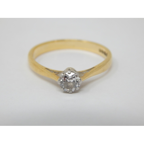 18ct Yellow Gold Diamond Solitaire Ring. The Diamond Estimated @ 0.50cts: Ring Size L: Gross weight 2.5g