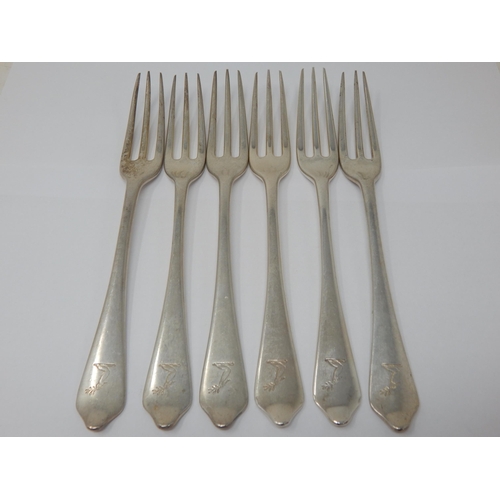 100 - Set of 6 Silver Rat Tail Table Forks: Hallmarked London 1929 by Lionel Alfred Crichton, Old Bond Str... 