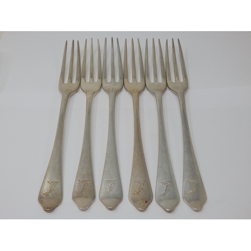 101 - Set of 6 Silver Rat Tail Table Forks: Hallmarked London 1929 by Lionel Alfred Crichton, Old Bond Str... 