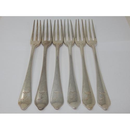 Set of 6 Silver Rat Tail Table Forks: Hallmarked London 1929 by Lionel Alfred Crichton, Old Bond Street London: Length 19.5cm: Weight 440g