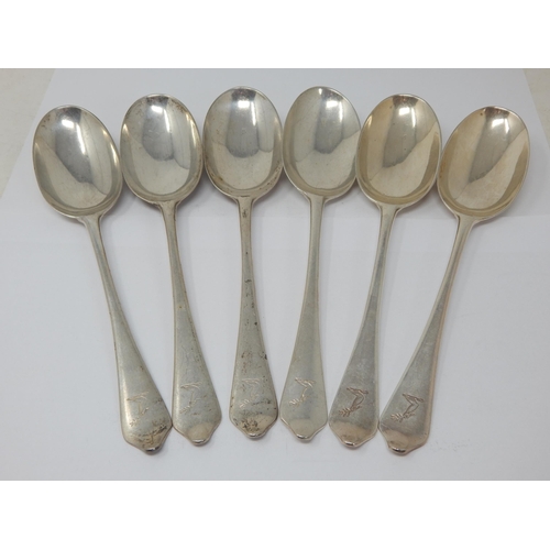 104 - Set of 6 Silver Rat Tail Table Spoons: Hallmarked London 1929 by Lionel Alfred Crichton, Old Bond St... 