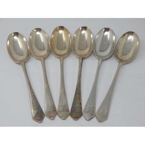 106 - Set of 6 Silver Rat Tail Dessert Spoons: Hallmarked London 1929 by Lionel Alfred Crichton, Old Bond ... 