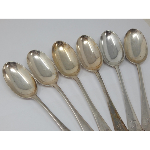 106 - Set of 6 Silver Rat Tail Dessert Spoons: Hallmarked London 1929 by Lionel Alfred Crichton, Old Bond ... 