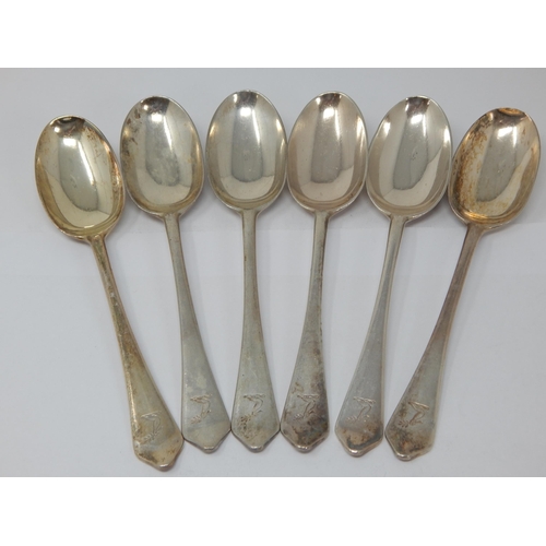 107 - Set of 6 Silver Rat Tail Dessert Spoons: Hallmarked London 1929 by Lionel Alfred Crichton, Old Bond ... 