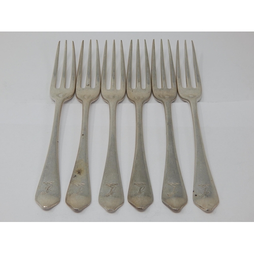 109 - Set of 6 Silver Rat Tail Dessert Forks: Hallmarked London 1929 by Lionel Alfred Crichton, Old Bond S... 