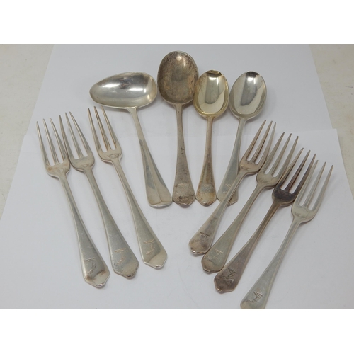 113 - Flatware: Spoons, Forks, Sauce Ladle: Hallmarked London 1929 by Lionel Alfred Crichton, Old Bond Str... 